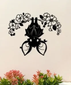 Charming Metal Bat & Floral Wall Art - Sleepy Bats on Branches, Ideal for Garden Decor, Halloween, and Animal Enthusiasts - Unique Gift Idea, for Halloween