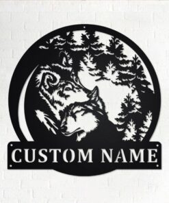 Custom Couple Wolf Metal Wall Art, Personalized Wolf Name Sign Decoration For Room, Wolf Home Decor, Custom Wolf, Couple Wolf, Wolf Lover