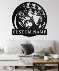 Custom Couple Wolf Metal Wall Art, Personalized Wolf Name Sign Decoration For Room, Wolf Home Decor, Custom Wolf, Couple Wolf, Wolf Lover