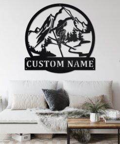 Custom Freestyle Skiing Metal Wall Art With LED Light, Personalized Freestyle Skier Name Sign Decoration For Room, Skiing Metal Home Decor