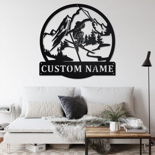 Custom Freestyle Skiing Metal Wall Art With LED Light, Personalized Freestyle Skier Name Sign Decoration For Room, Skiing Metal Home Decor