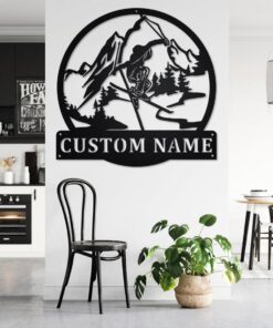 Custom Freestyle Skiing Metal Wall Art With LED Light, Personalized Freestyle Skier Name Sign Decoration For Room, Skiing Metal Home Decor