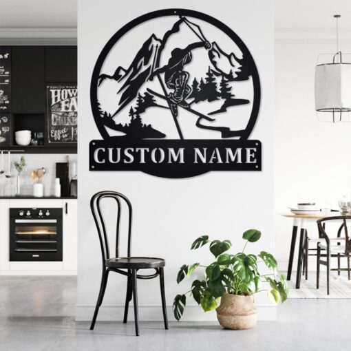 Custom Freestyle Skiing Metal Wall Art With LED Light, Personalized Freestyle Skier Name Sign Decoration For Room, Skiing Metal Home Decor