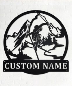 Custom Freestyle Skiing Metal Wall Art With LED Light, Personalized Freestyle Skier Name Sign Decoration For Room, Skiing Metal Home Decor