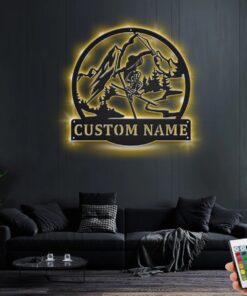 Custom Freestyle Skiing Metal Wall Art With LED Light, Personalized Freestyle Skier Name Sign Decoration For Room, Skiing Metal Home Decor