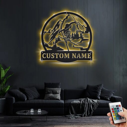 Custom Freestyle Skiing Metal Wall Art With LED Light, Personalized Freestyle Skier Name Sign Decoration For Room, Skiing Metal Home Decor