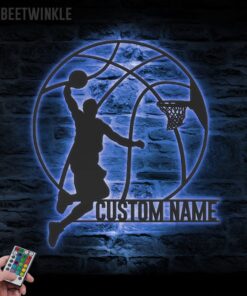 Custom Man Basketball Metal Wall Art LED Light Personalized Player Lover Sign Home Decor Kid Boy Girl Nursery Decoration Birthday Christmas