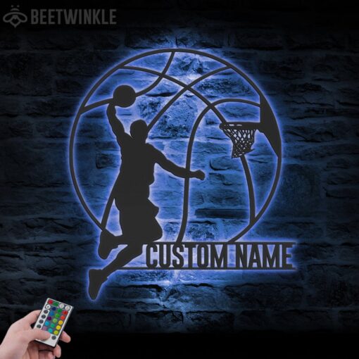 Custom Man Basketball Metal Wall Art LED Light Personalized Player Lover Sign Home Decor Kid Boy Girl Nursery Decoration Birthday Christmas