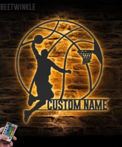 Custom Man Basketball Metal Wall Art LED Light Personalized Player Lover Sign Home Decor Kid Boy Girl Nursery Decoration Birthday Christmas