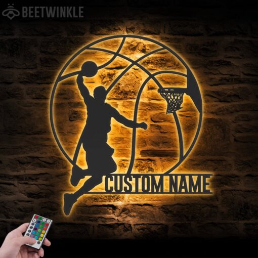 Custom Man Basketball Metal Wall Art LED Light Personalized Player Lover Sign Home Decor Kid Boy Girl Nursery Decoration Birthday Christmas