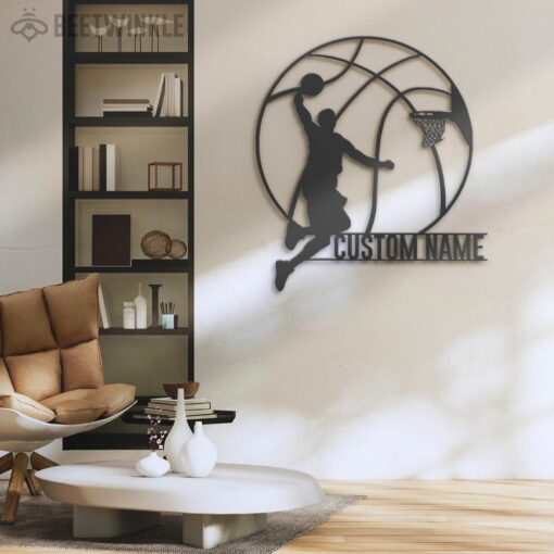 Custom Man Basketball Metal Wall Art LED Light Personalized Player Lover Sign Home Decor Kid Boy Girl Nursery Decoration Birthday Christmas