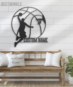 Custom Man Basketball Metal Wall Art LED Light Personalized Player Lover Sign Home Decor Kid Boy Girl Nursery Decoration Birthday Christmas