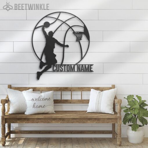 Custom Man Basketball Metal Wall Art LED Light Personalized Player Lover Sign Home Decor Kid Boy Girl Nursery Decoration Birthday Christmas