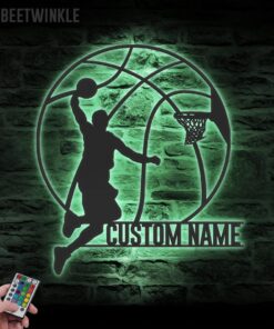 Custom Man Basketball Metal Wall Art LED Light Personalized Player Lover Sign Home Decor Kid Boy Girl Nursery Decoration Birthday Christmas