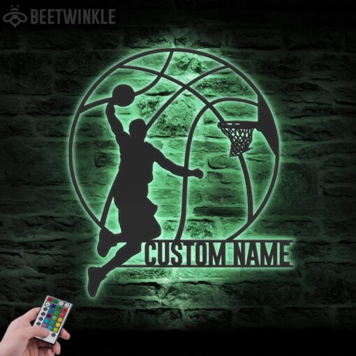 Custom Man Basketball Metal Wall Art LED Light Personalized Player Lover Sign Home Decor Kid Boy Girl Nursery Decoration Birthday Christmas