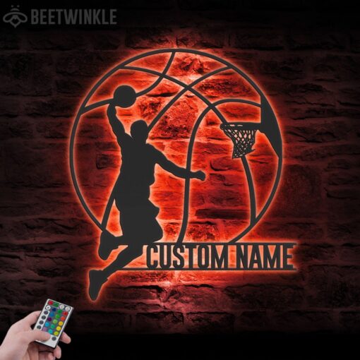 Custom Man Basketball Metal Wall Art LED Light Personalized Player Lover Sign Home Decor Kid Boy Girl Nursery Decoration Birthday Christmas