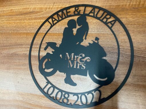 Personalize Motorcycle Gifts,Custom Last Name Biker Couple Metal Sign, Anniversary Gift,Wedding Gift Motorcylce,Biker Couple Gift,Biker Sign