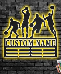 Custom Basketball Medal Holder LED Light, Personalized Basketball Player Name Medal Hanger, Basketball Medal Display Awards Sign, Basketball