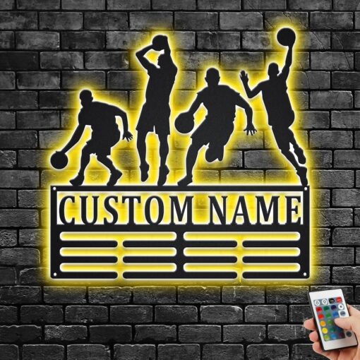 Custom Basketball Medal Holder LED Light, Personalized Basketball Player Name Medal Hanger, Basketball Medal Display Awards Sign, Basketball