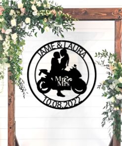 Personalize Motorcycle Gifts,Custom Last Name Biker Couple Metal Sign, Anniversary Gift,Wedding Gift Motorcylce,Biker Couple Gift,Biker Sign