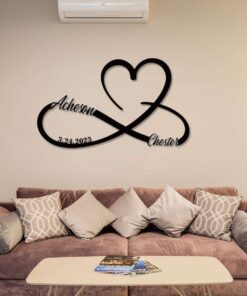 Custom A pair Names Infinity Symbol Metal Sign with Heart, Personalized Date Metal Wedding Decor, Metal Memorial Sign Couple Love gift