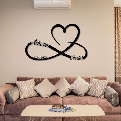 Custom A pair Names Infinity Symbol Metal Sign with Heart, Personalized Date Metal Wedding Decor, Metal Memorial Sign Couple Love gift