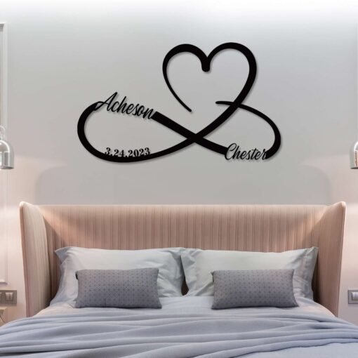 Custom A pair Names Infinity Symbol Metal Sign with Heart, Personalized Date Metal Wedding Decor, Metal Memorial Sign Couple Love gift