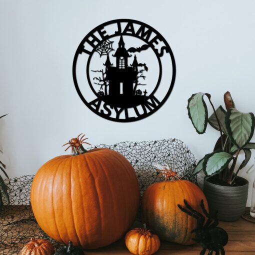 Personalized Halloween Family Sign Custom Asylum Sign Haunted House Wall Art Halloween Door Hanger,Halloween Decoration