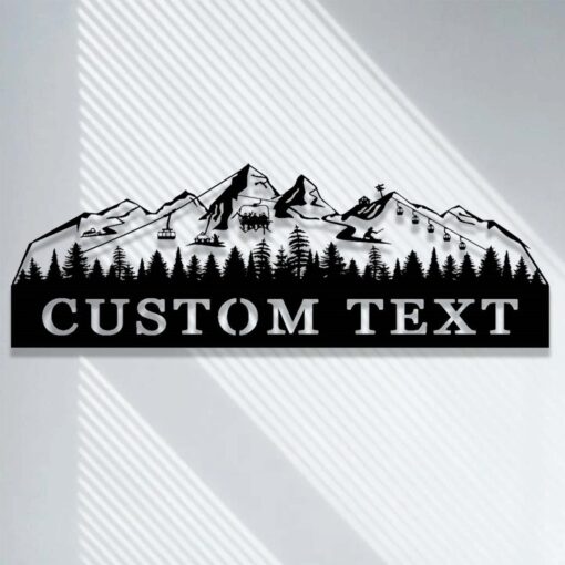 Custom Skiing Metal Sign,Ski Mountain Scene Metal Wall Art,Ski Home Decor,Personalized Skier Name Sign,Ski Lift Chair Sign,Snow Skiing Sign