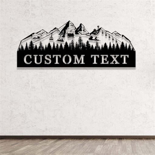 Custom Skiing Metal Sign,Ski Mountain Scene Metal Wall Art,Ski Home Decor,Personalized Skier Name Sign,Ski Lift Chair Sign,Snow Skiing Sign