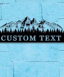 Custom Skiing Metal Sign,Ski Mountain Scene Metal Wall Art,Ski Home Decor,Personalized Skier Name Sign,Ski Lift Chair Sign,Snow Skiing Sign