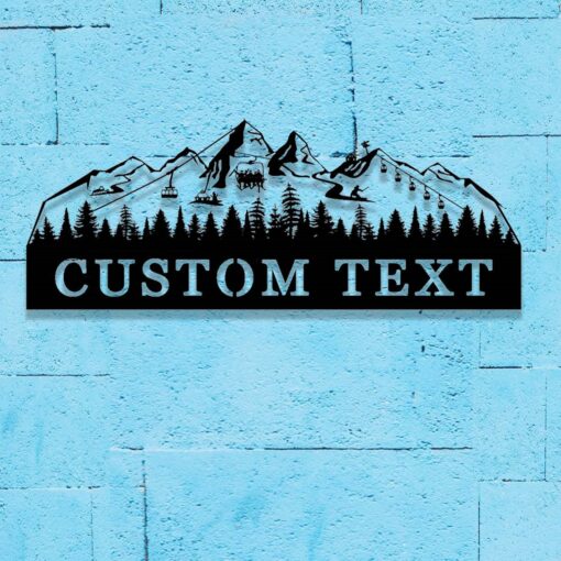 Custom Skiing Metal Sign,Ski Mountain Scene Metal Wall Art,Ski Home Decor,Personalized Skier Name Sign,Ski Lift Chair Sign,Snow Skiing Sign