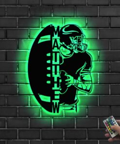 Personalized Ball American Football Metal Wall Art LED Light - Custom Player Name Sign Home Decor - Ideal for Home Decor & Gift