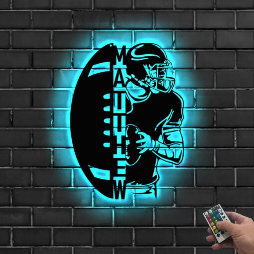 Personalized Ball American Football Metal Wall Art LED Light - Custom Player Name Sign Home Decor - Ideal for Home Decor & Gift