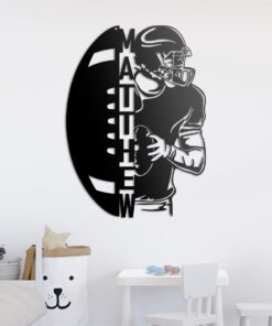 Personalized Ball American Football Metal Wall Art LED Light - Custom Player Name Sign Home Decor - Ideal for Home Decor & Gift