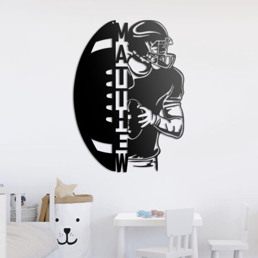 Personalized Ball American Football Metal Wall Art LED Light - Custom Player Name Sign Home Decor - Ideal for Home Decor & Gift