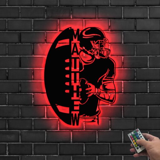 Personalized Ball American Football Metal Wall Art LED Light - Custom Player Name Sign Home Decor - Ideal for Home Decor & Gift