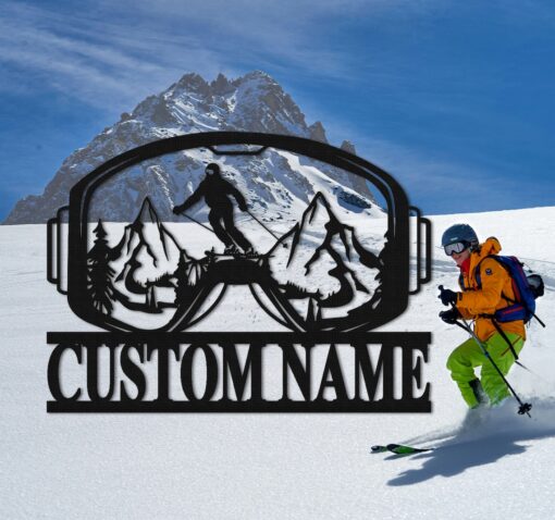 Skiing Metal Sign Personalized,Custom Metal Skiing Decor,Skiing Monogram Sign,Snow Skiing Sign,Skier Gift,Ski Home Decor,ski resort decor