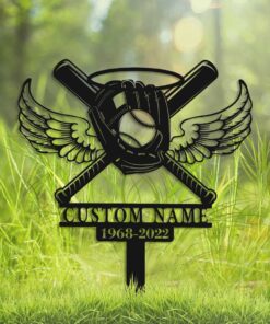 Custom Baseball With Wings Memorial Stake, Grave Marker, Remembrance Stake, Garden Decor, Personalized Baseball, Metal Stake, Sympathy Sign