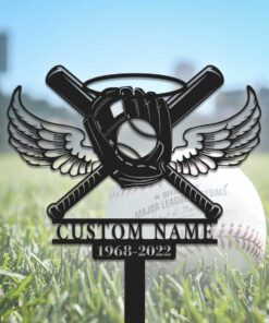 Custom Baseball With Wings Memorial Stake, Grave Marker, Remembrance Stake, Garden Decor, Personalized Baseball, Metal Stake, Sympathy Sign