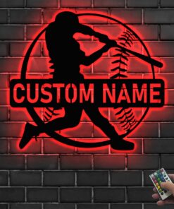 Custom Baseball Sign, Baseball Player Gift, Baseball Metal Wall With LED Light, Gift For Kid, Custom Kid Name, Game Room Decor, Wall Hanger