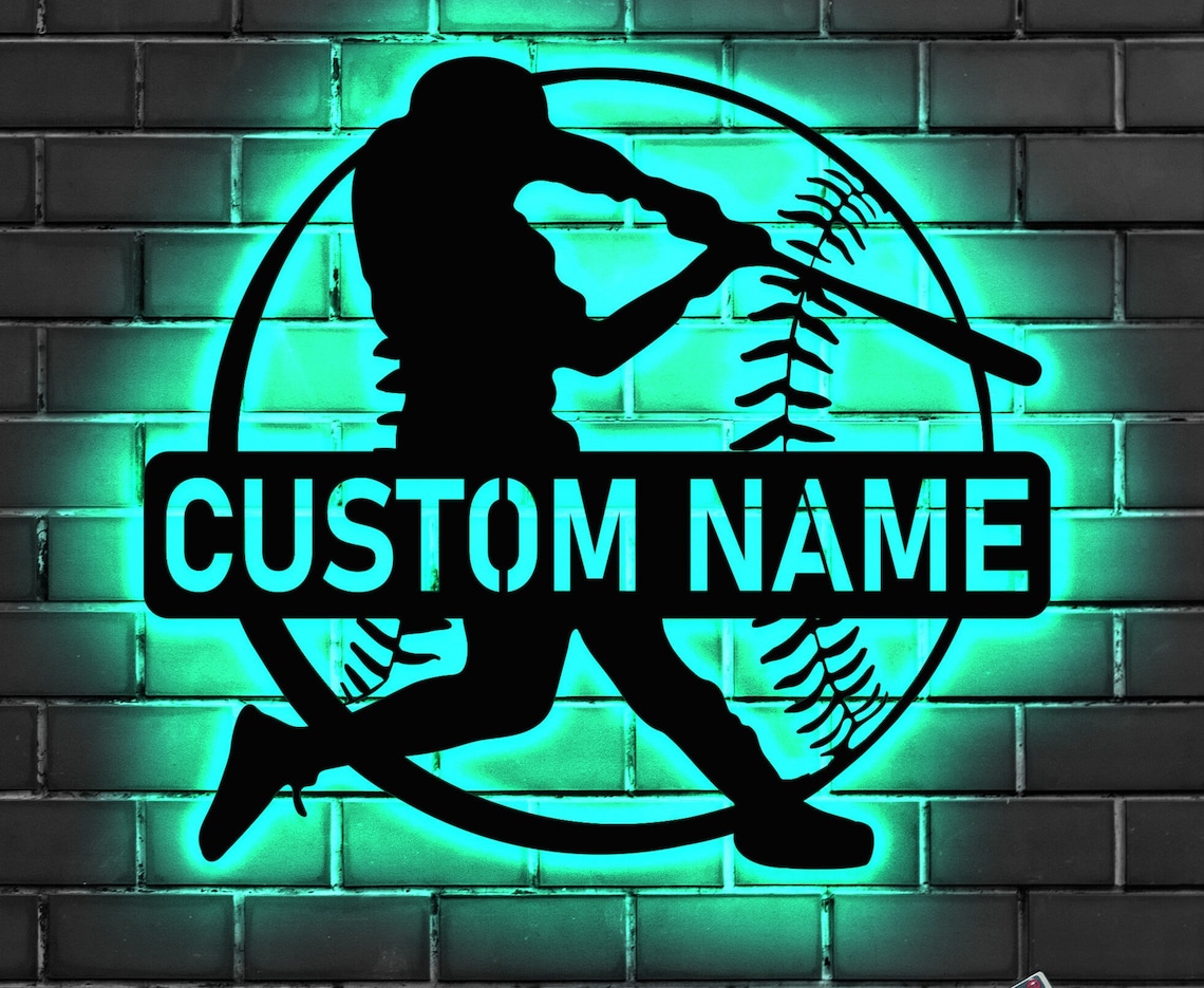 Custom Baseball Sign, Baseball Player Gift, Baseball Metal Wall With LED Light, Gift For Kid, Custom Kid Name, Game Room Decor, Wall Hanger