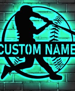 Custom Baseball Sign, Baseball Player Gift, Baseball Metal Wall With LED Light, Gift For Kid, Custom Kid Name, Game Room Decor, Wall Hanger