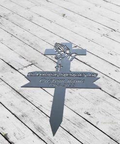 Personalized Cross With Praying Pand Memorial Stake, Dad Loss, Mom Loss, Religion Metal Stake, Sympathy Sign, Grave Marker,Remembrance Stake