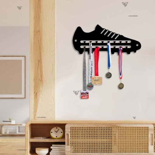 Soccer Medal Hanger Soccer Lover Gift, Soccer Team Gift Decor, Medal Holder Display Rack for Awards and Ribbons, Tiered Award Rack Dad Gifts