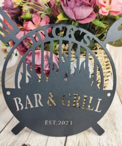 Personalized Bar and Grill Metal Sign, Custom Name BBQ Sign, Bar Wall Art Decor, Barbecue Sign for Dad, Housewarming Gift, Grilling Sign Father's Day Gift Idea