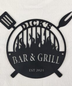 Personalized Bar and Grill Metal Sign, Custom Name BBQ Sign, Bar Wall Art Decor, Barbecue Sign for Dad, Housewarming Gift, Grilling Sign Father's Day Gift Idea