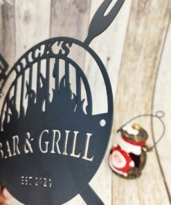 Personalized Bar and Grill Metal Sign, Custom Name BBQ Sign, Bar Wall Art Decor, Barbecue Sign for Dad, Housewarming Gift, Grilling Sign Father's Day Gift Idea