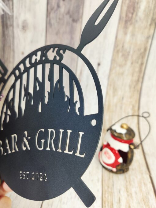 Personalized Bar and Grill Metal Sign, Custom Name BBQ Sign, Bar Wall Art Decor, Barbecue Sign for Dad, Housewarming Gift, Grilling Sign Father's Day Gift Idea