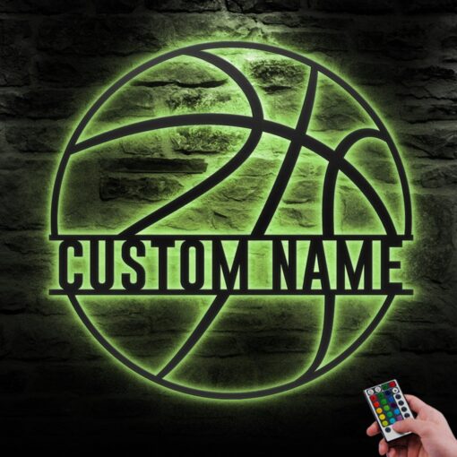 Custom Basketball Metal Wall Art LED Light Personalized Player Name Sign Home Decor Kid Boy Girl Nursery Decoration Birthday Christmas Gift